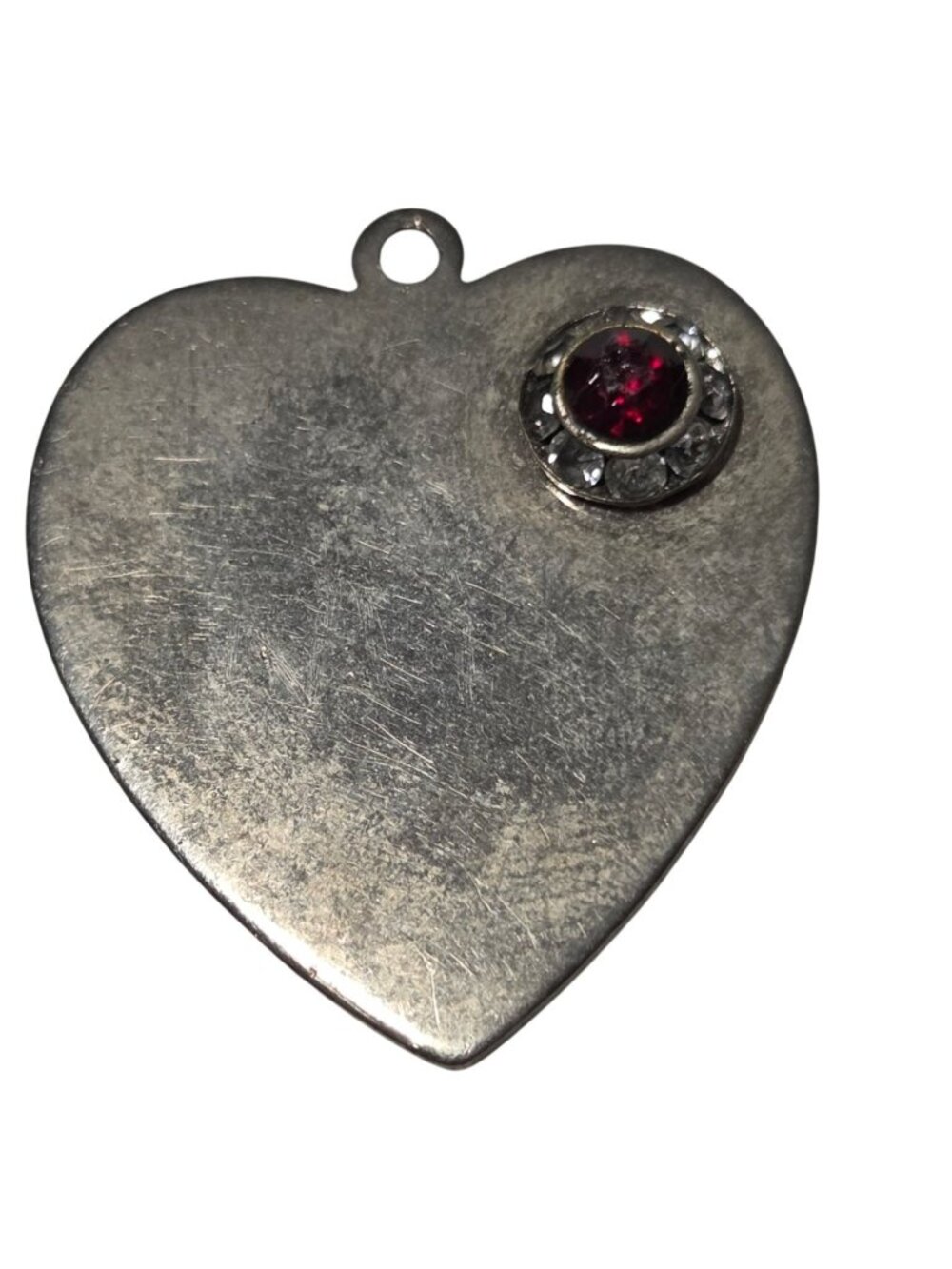 Heart Shaped Metal Pendant Red Gemstone Accent Silver Tone DIY Fashion Jewelry
